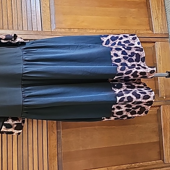 Black & leopard animal print slip over dress easy care Plus 2XL elastic waist - Picture 7 of 11